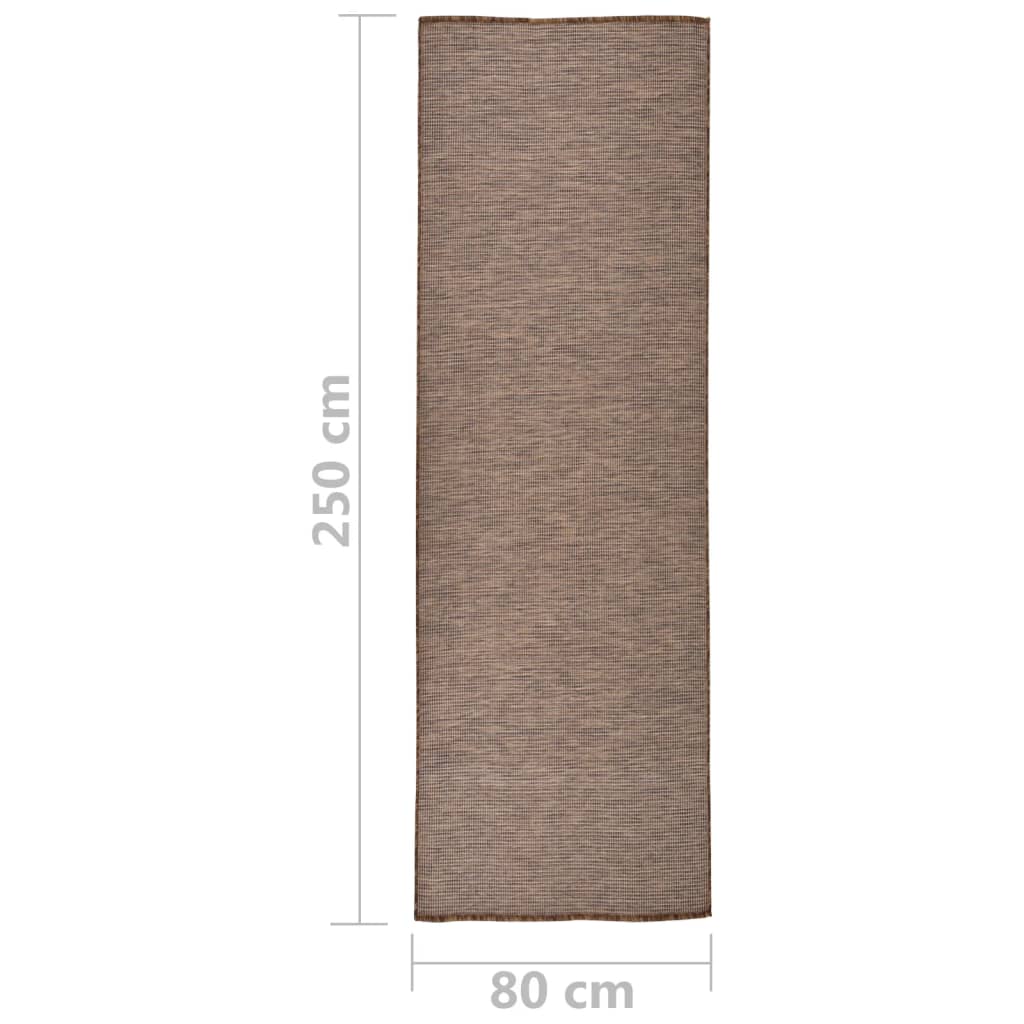 vidaXL Utendørs flatvevd teppe 80x250 cm brun
