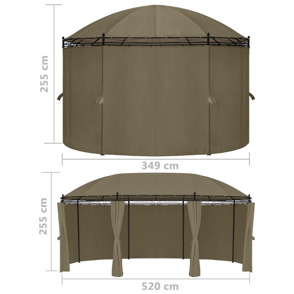 vidaXL Paviljong med gardiner 520x349x255 cm gråbrun 180 g/m²