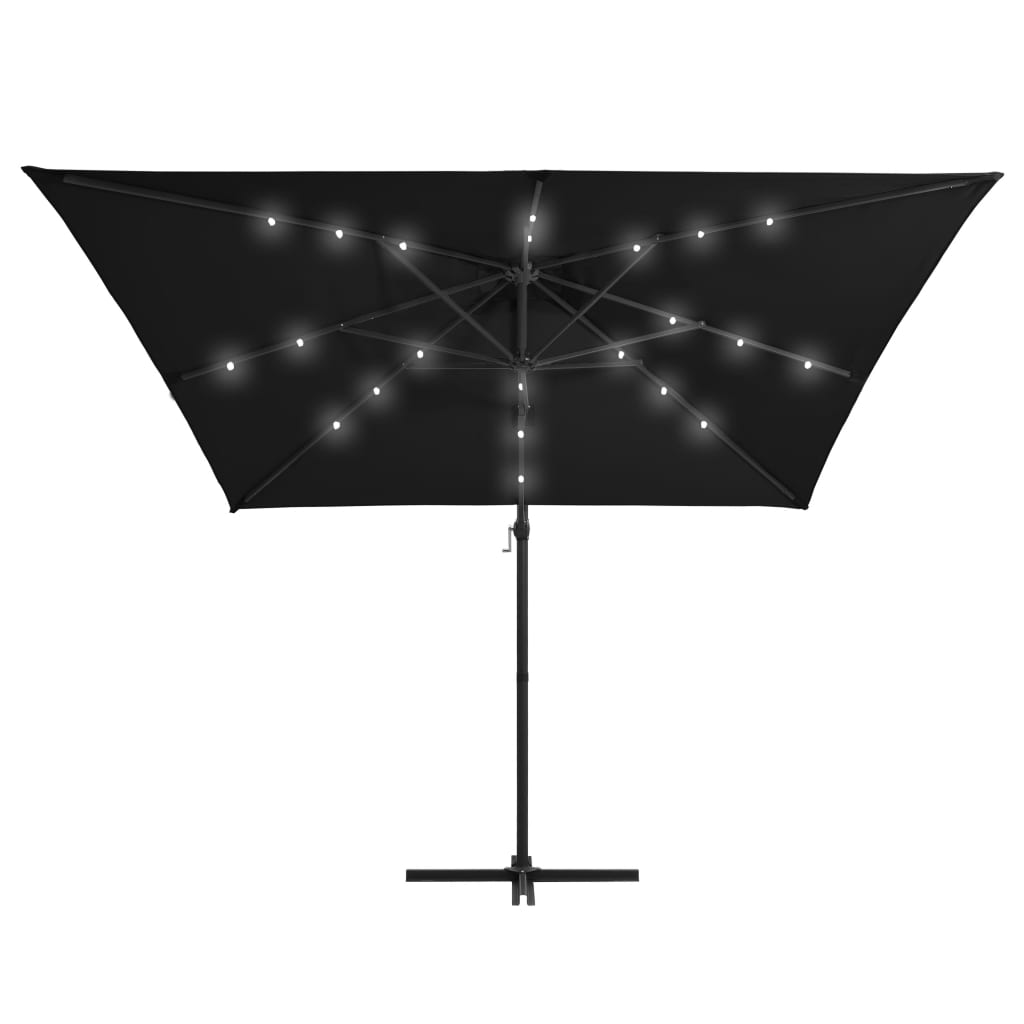 vidaXL Hengeparasoll med LED-lys og stålstang 250x250 cm svart