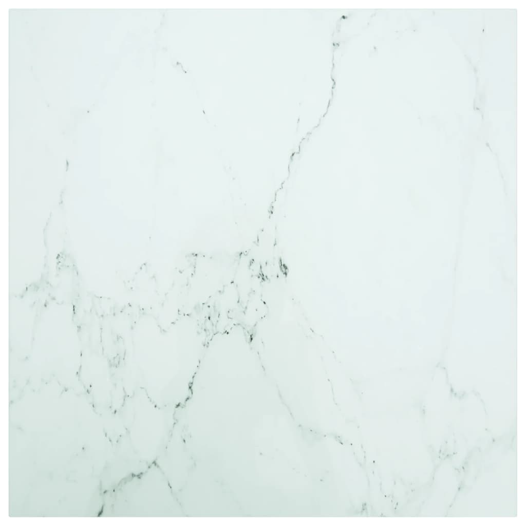 vidaXL Bordplate hvit 80x80 cm 6 mm herdet glass med marmor design