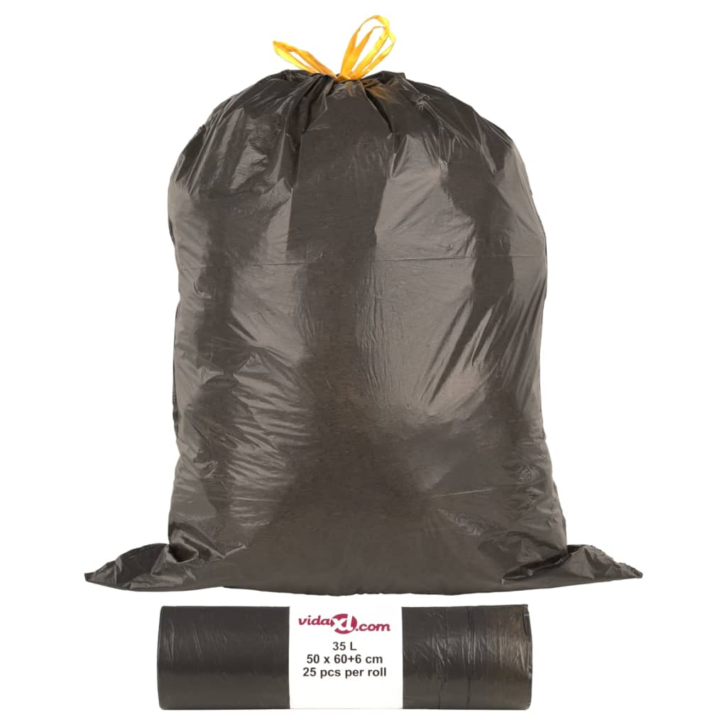 vidaXL Søppelposer med snorer 250 stk svart 35 L