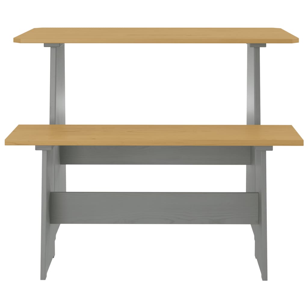 vidaXL Spisebord med benk honningbrun og grå heltre furu