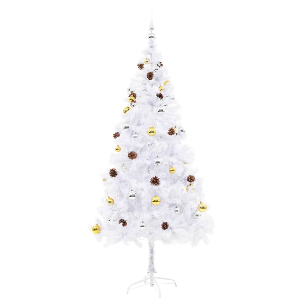 vidaXL Kunstig juletre med kuler og lysdioder hvit 180 cm