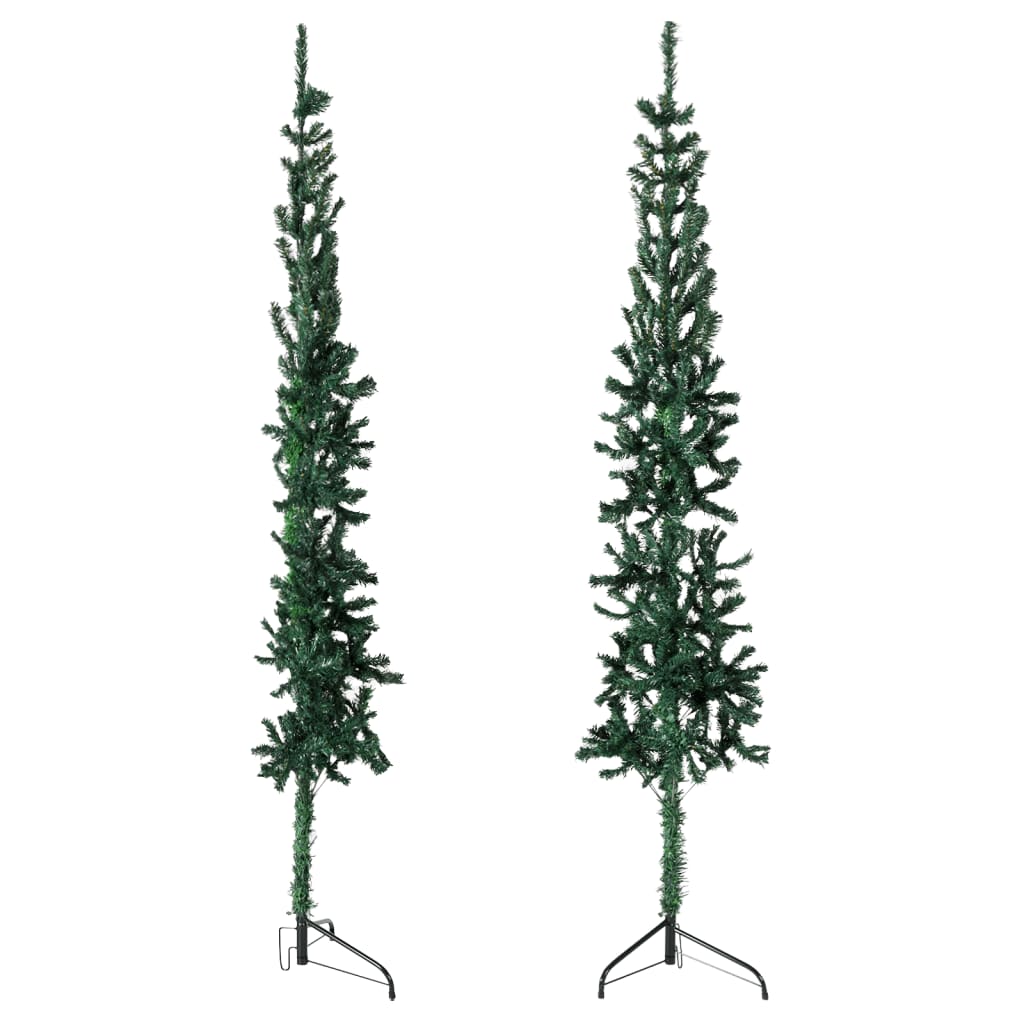 vidaXL Kunstig halvt juletre med stativ slankt grønn 210 cm
