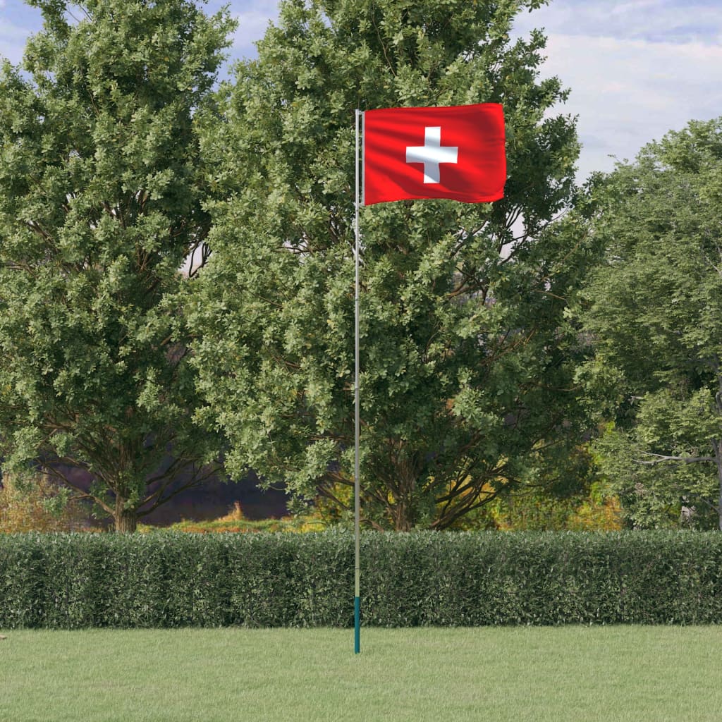 vidaXL Sveitsisk flagg og stang 5,55 m aluminium