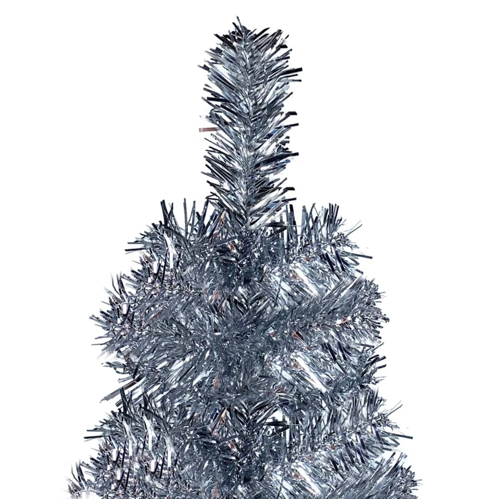 vidaXL Slankt juletre med LED og kulesett sølv 150 cm