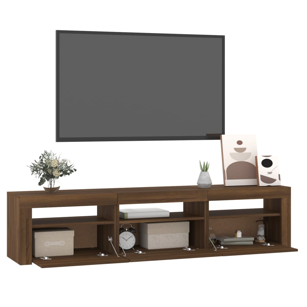 vidaXL TV-benk med LED-lys brun eik 180x35x40 cm