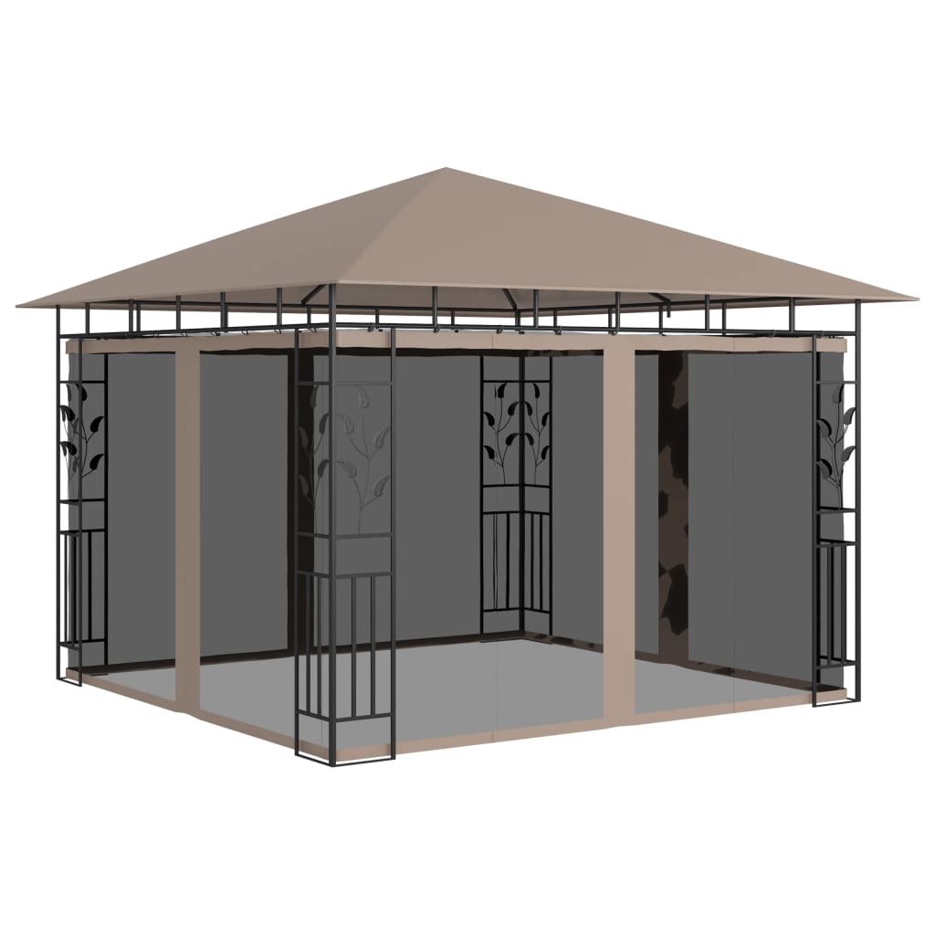 vidaXL Paviljong med myggnett 3x3x2,73 m gråbrun 180 g/m²