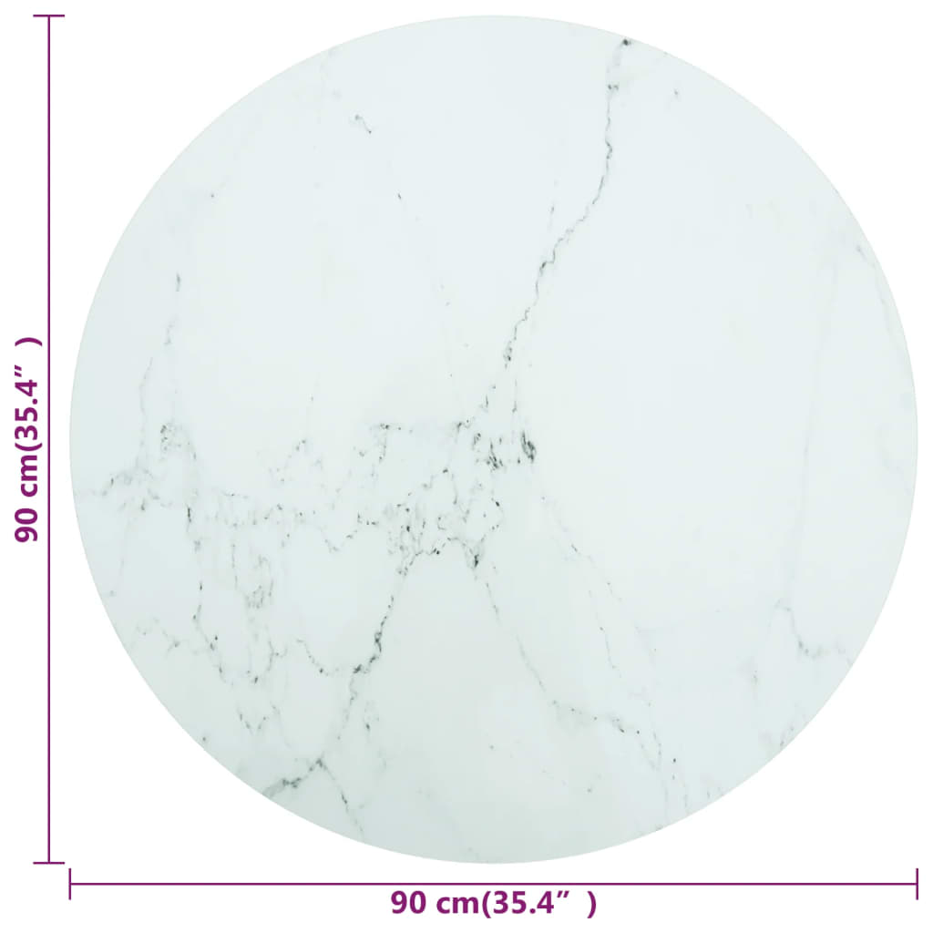 vidaXL Bordplate hvit Ø90x1 cm herdet glass med marmor design