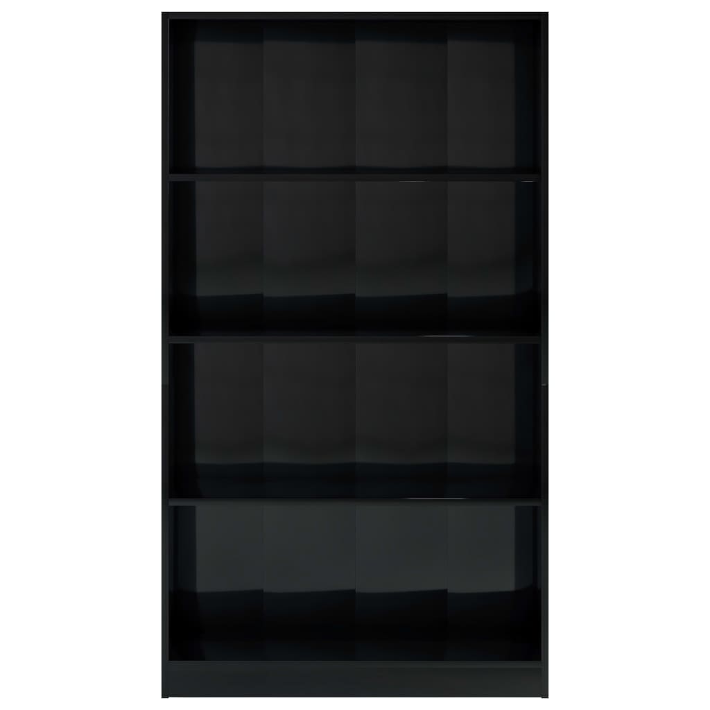 vidaXL Bokhylle 4 nivåer høyglans svart 80x24x142 cm sponplate