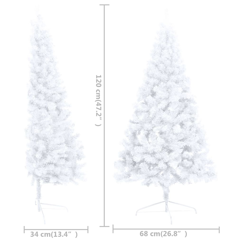 vidaXL Forhåndsbelyst kunstig halvt juletre med stativ hvit 120 cm PVC