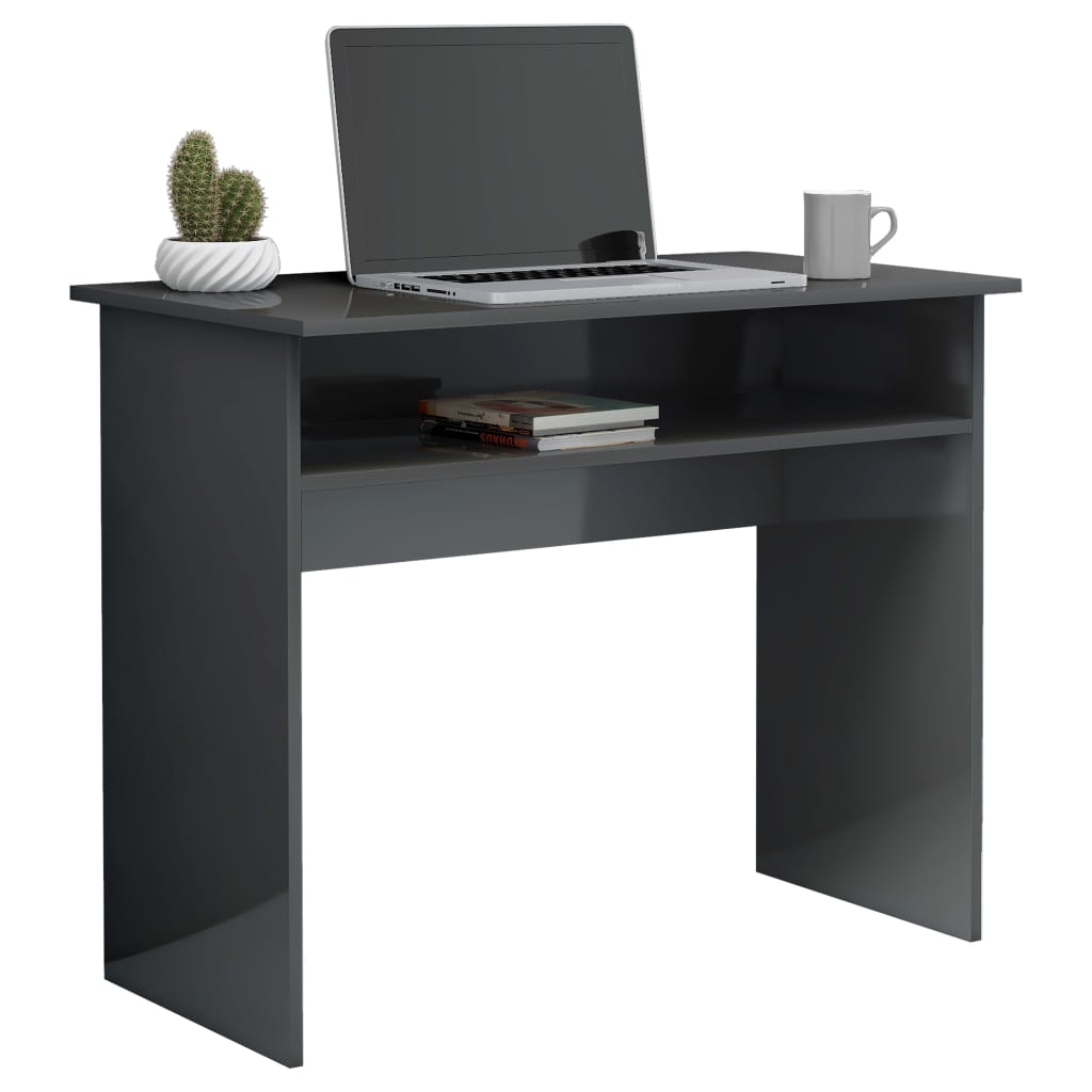 vidaXL Skrivebord høyglans grå 90x50x74 cm sponplate