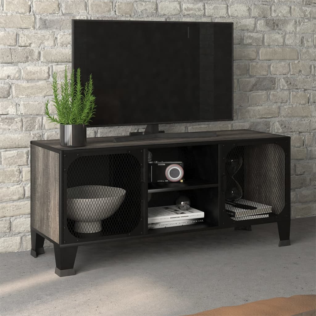 vidaXL TV-benk rustikk grå 105x36x47 cm metall og MDF