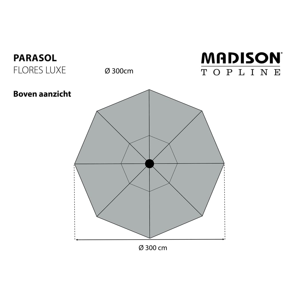 Madison Parasoll Flores Luxe 300 cm rund lysegrå