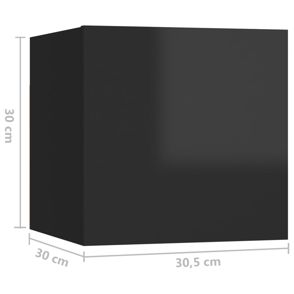 vidaXL Vegghengte TV-benker 4 stk høyglans svart 30,5x30x30 cm