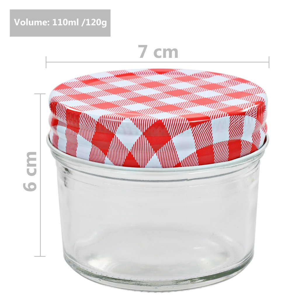 vidaXL Syltetøyglass med hvite og røde lokk 24 stk 110 ml