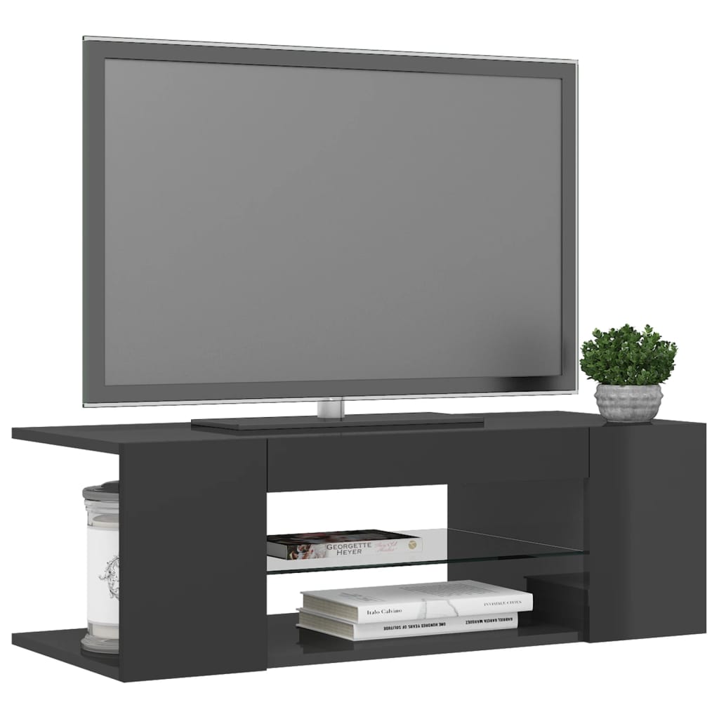 vidaXL TV-benk med LED-lys høyglans grå 90x39x30 cm