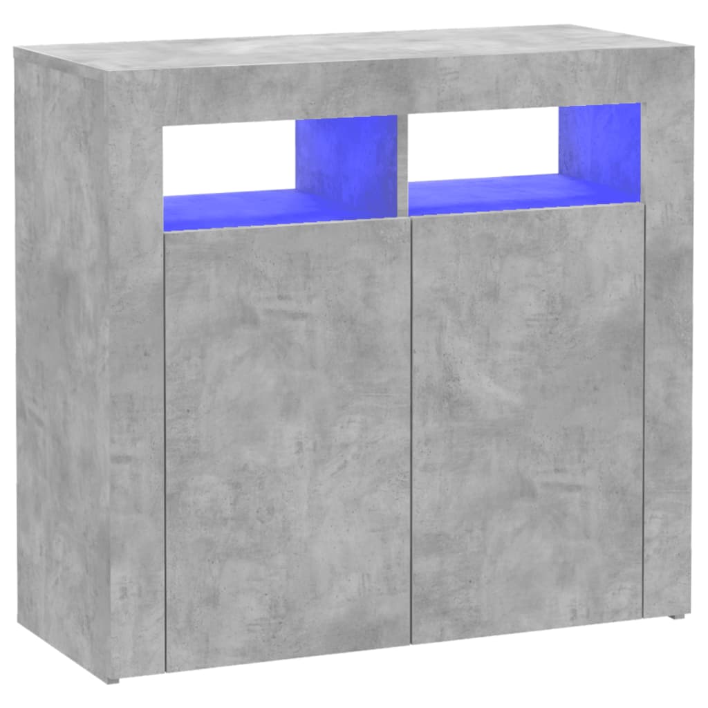 vidaXL Skjenk med LED-lys betonggrå 80x35x75 cm
