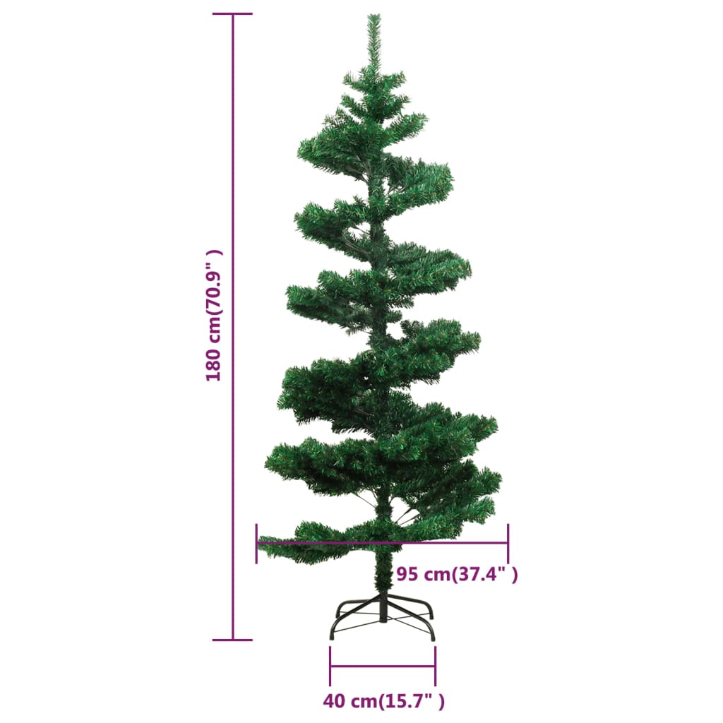 vidaXL Forhåndsbelyst virvel-juletre med potte grønn 180 cm PVC