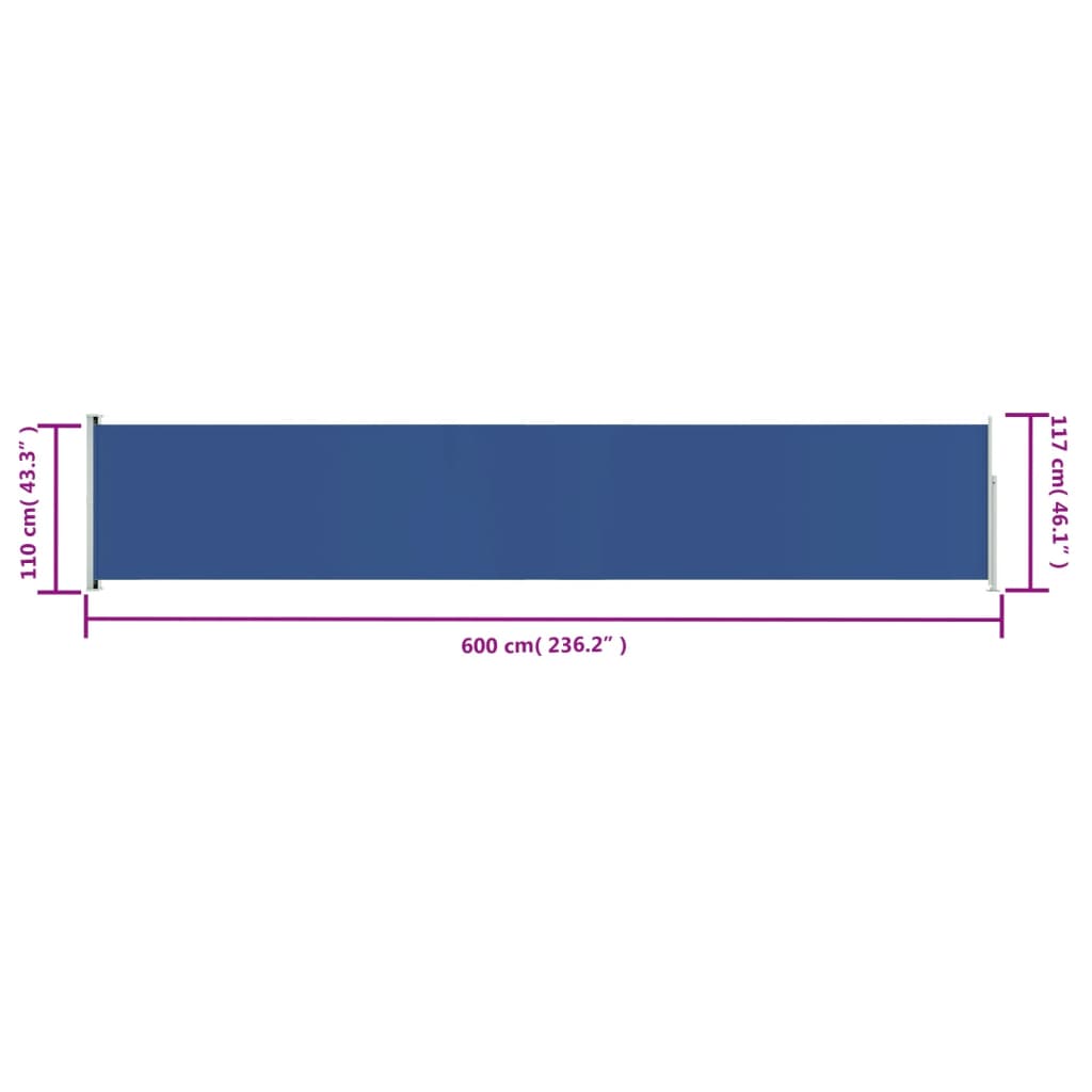 vidaXL Uttrekkbar sidemarkise 117x600 cm blå