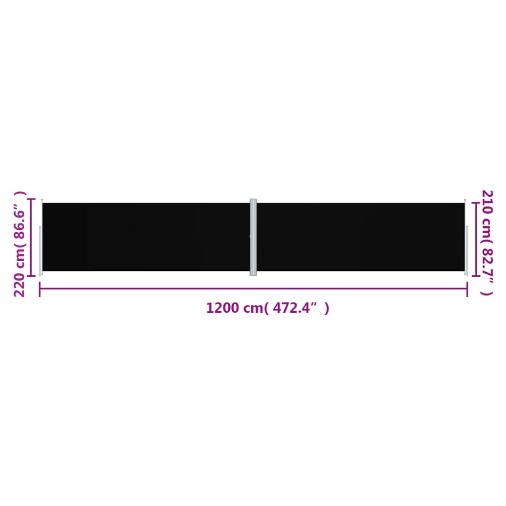 vidaXL Uttrekkbar sidemarkise 220x1200 cm svart