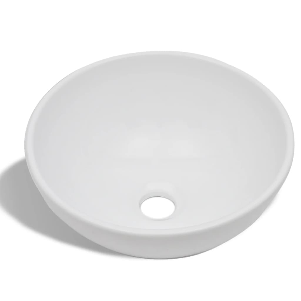 vidaXL Baderomsvask med kran keramisk rund hvit