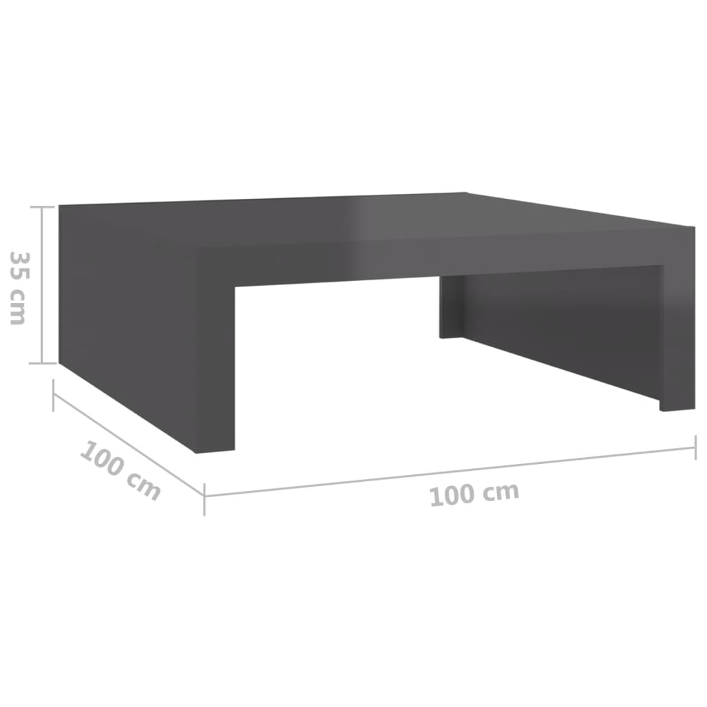 vidaXL Salongbord høyglans grå 100x100x35 cm sponplate