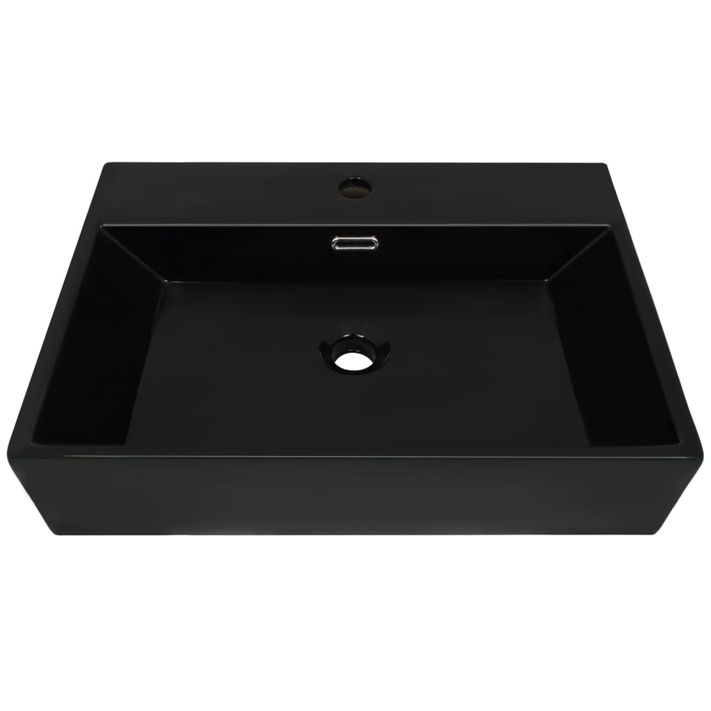 vidaXL Servant med kranhull keramisk svart 60,5x42,5x14,5 cm