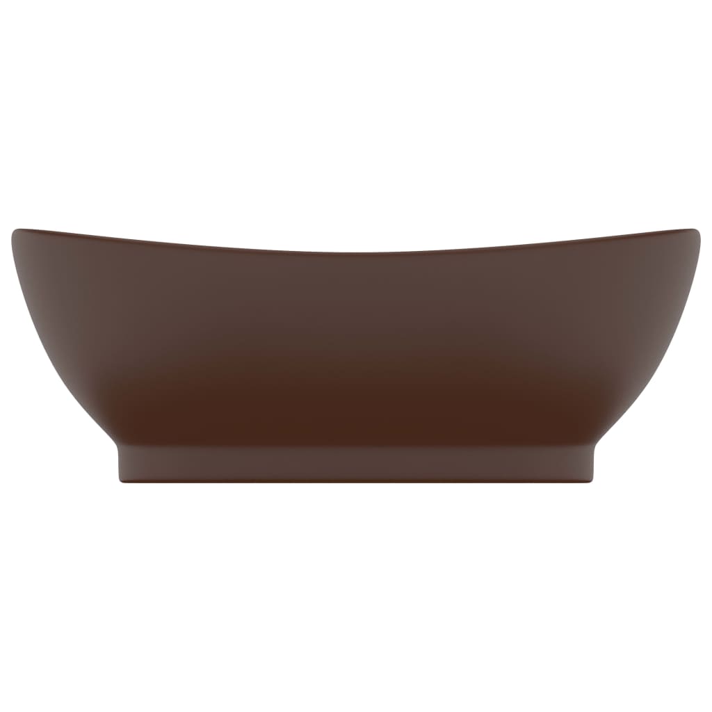 vidaXL Luksuriøs servant overløp oval mørkebrun 58,5x39 cm keramisk