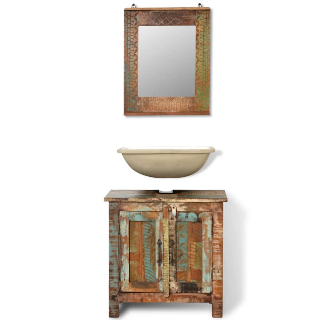 Kabinettskap med speil av gjenvunnet tre