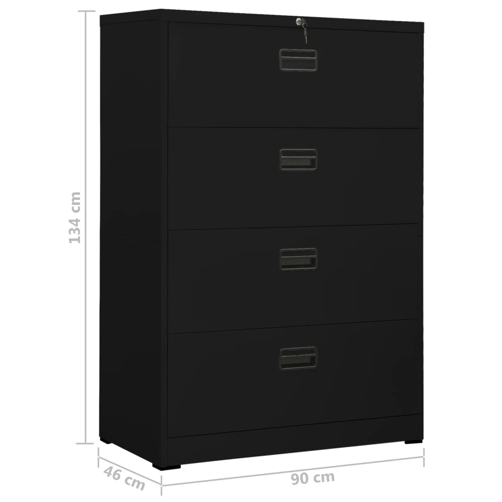 vidaXL Arkivskap 90x46x134 cm stål svart