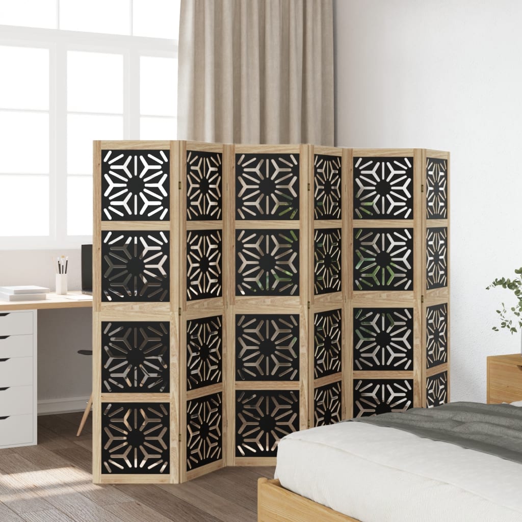 vidaXL Romdeler 5 paneler brun og svart heltre keisertre