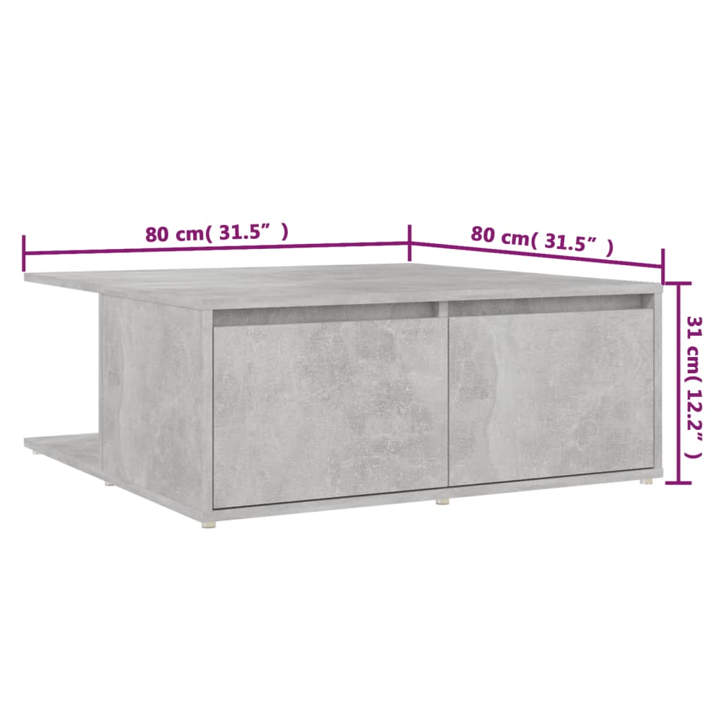 vidaXL Salongbord betonggrå 80x80x31 cm sponplate