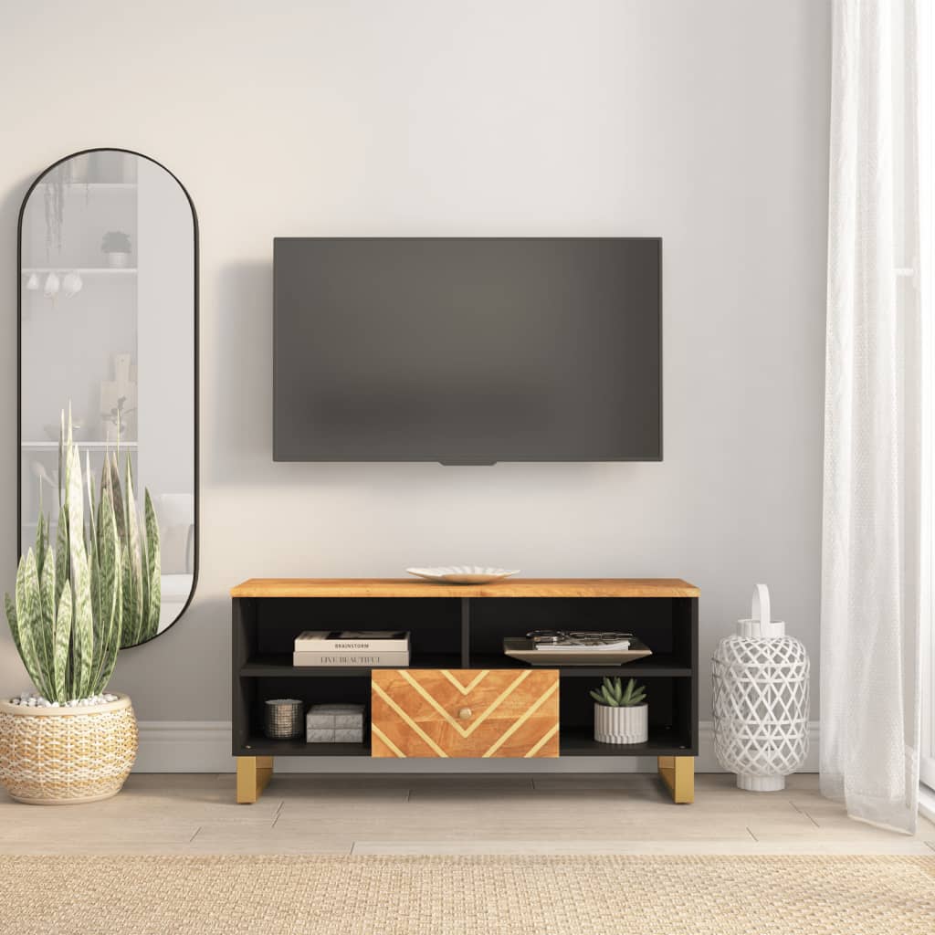 vidaXL TV-benk brun og svart 100x33,5x46 cm heltre mango