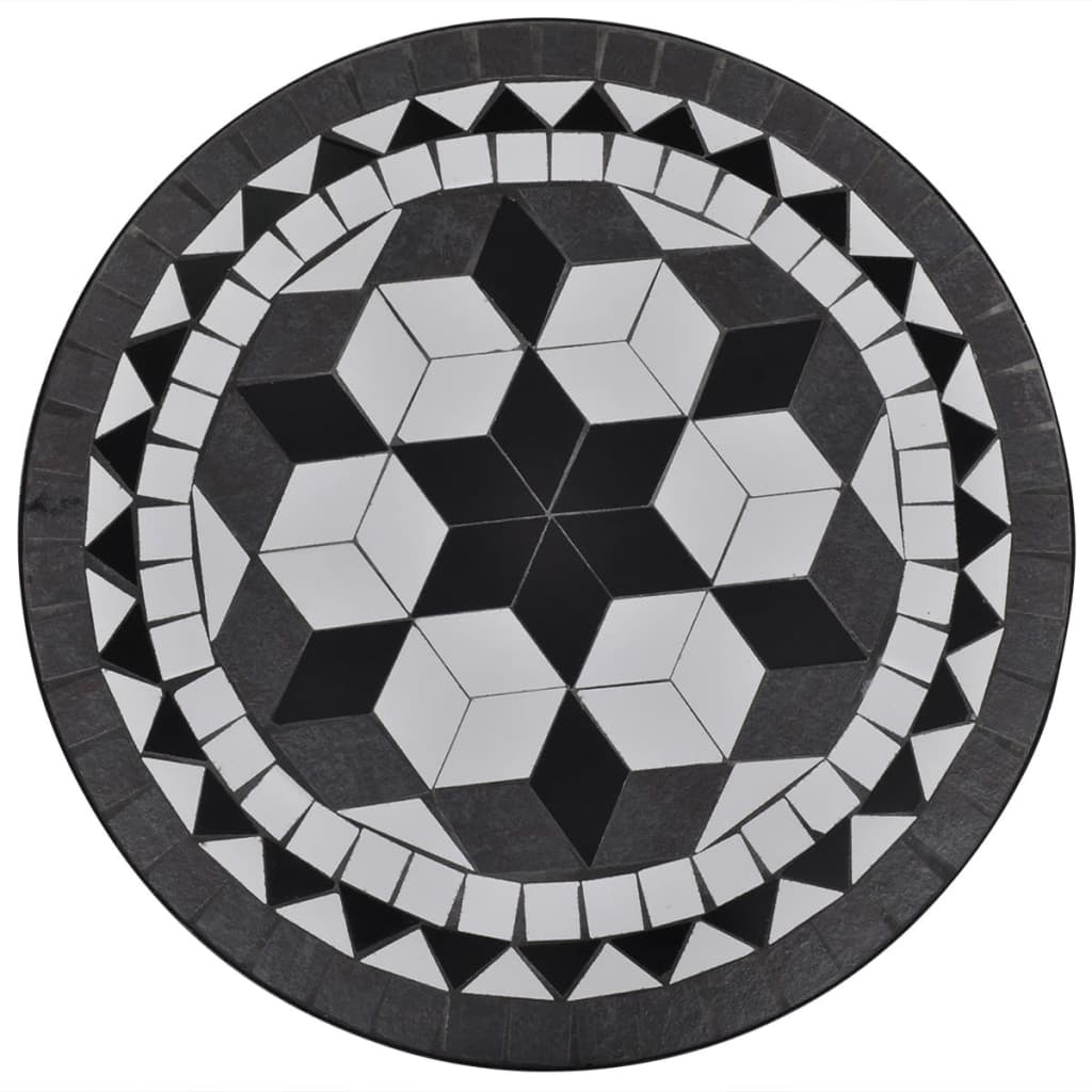 vidaXL Bistrosett med keramikkfliser 3 deler svart og hvit