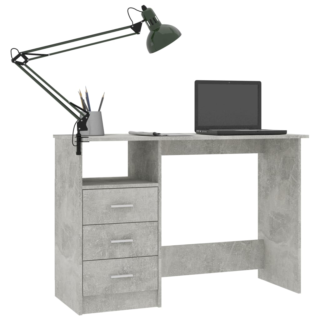 vidaXL Skrivebord med skuffer betonggrå 110x50x76 cm sponplate