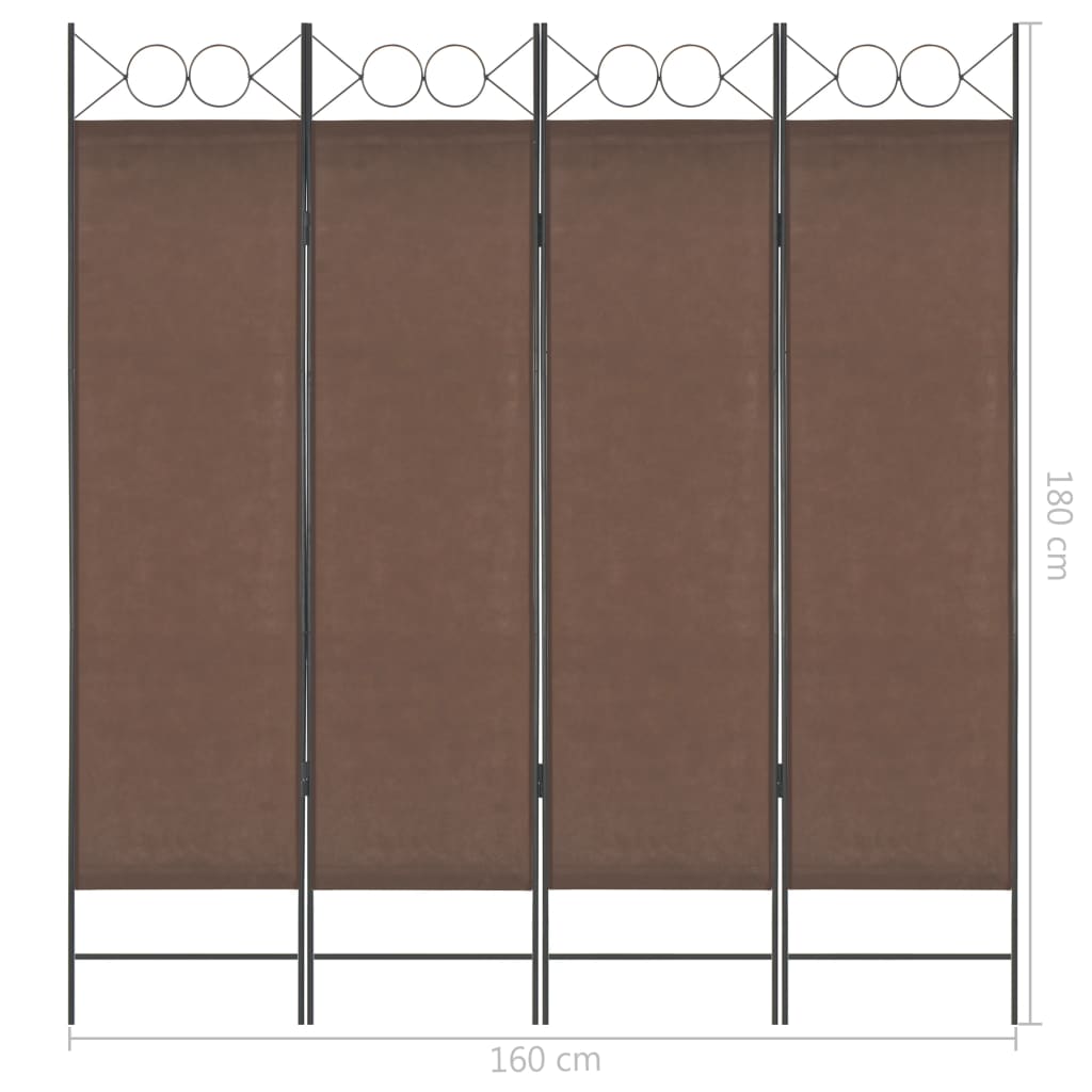 vidaXL Romdeler 4 paneler brun 160x180 cm