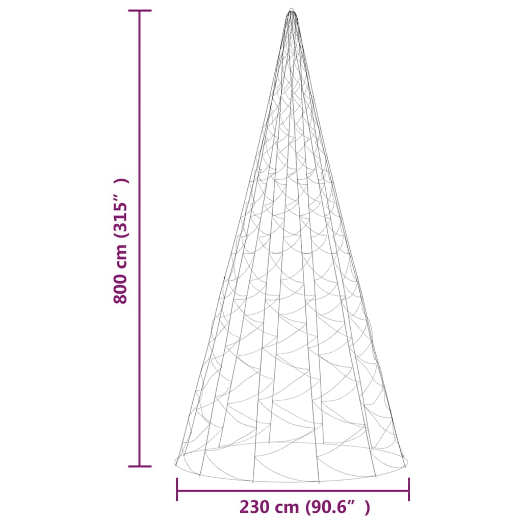 vidaXL Juletre på flaggstang 3000 lysdioder varmhvit 800 cm