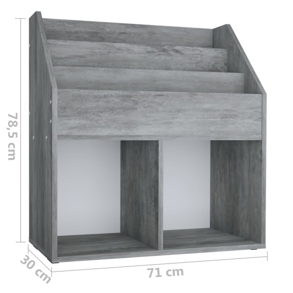 vidaXL Magasinhylle for barn betonggrå 71x30x78,5 cm konstruert tre