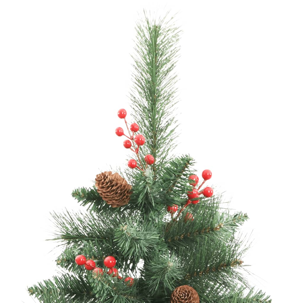 vidaXL Kunstig hengslet juletre med kongler og bær 210 cm