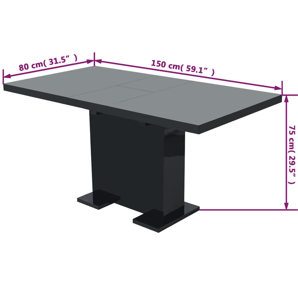vidaXL Uttrekkbart spisebord høyglans svart