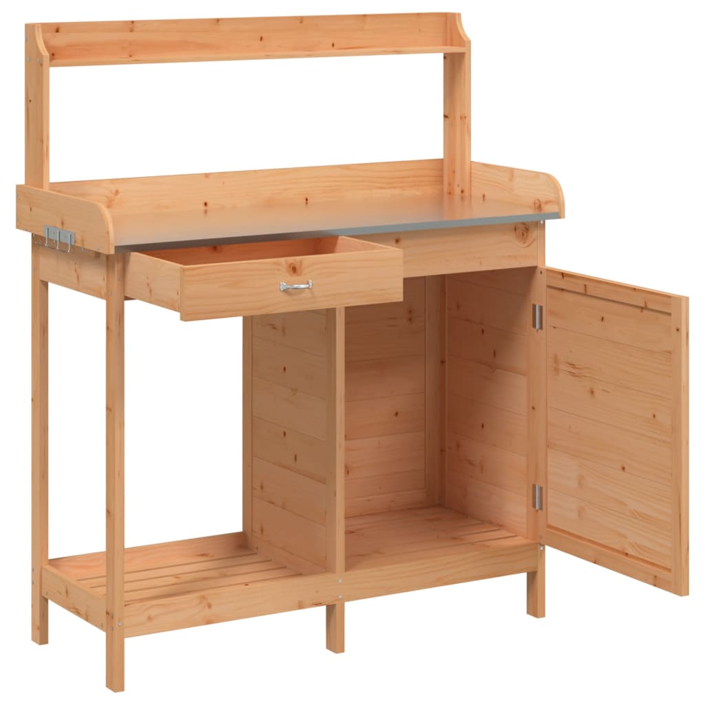 vidaXL Pottebord med skap brun 110,5x45x124,5 cm heltre gran