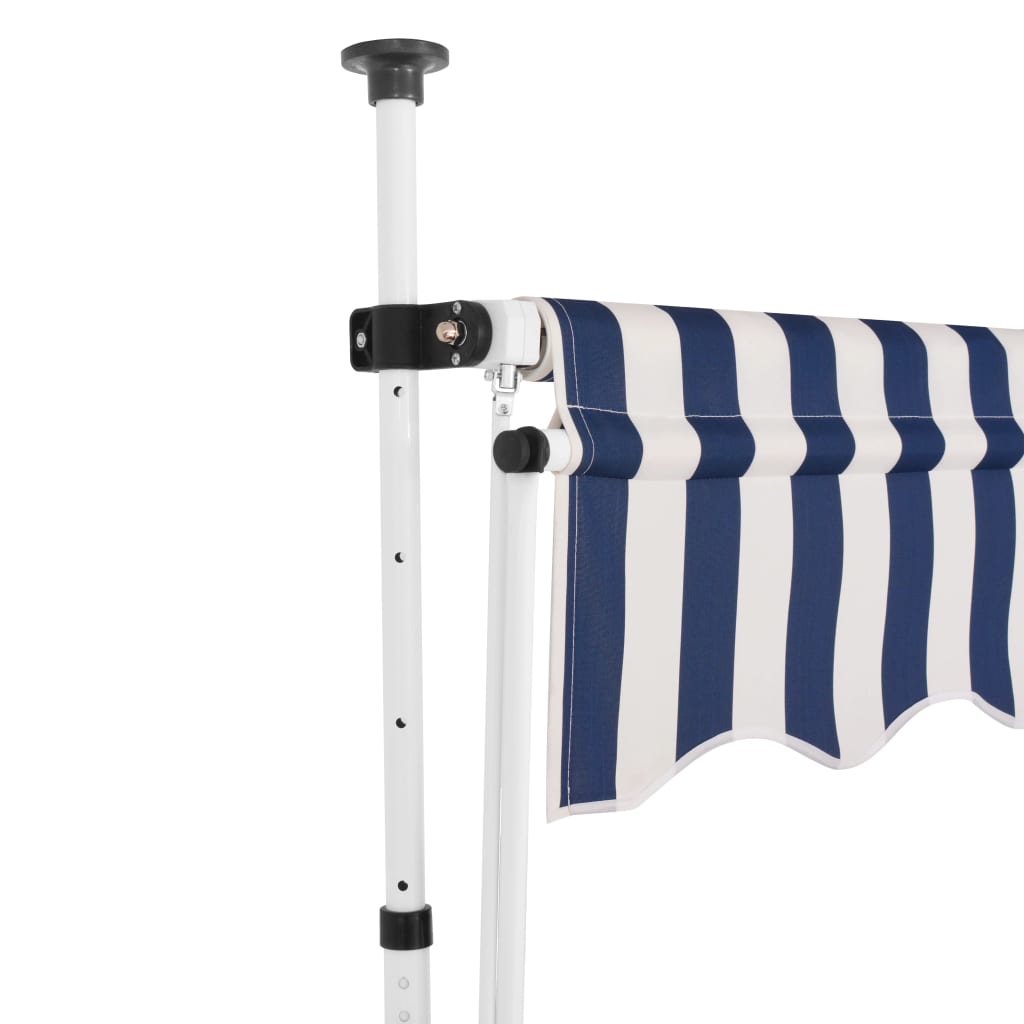 vidaXL Manuell uttrekkbar markise 150 cm blå og hvite striper
