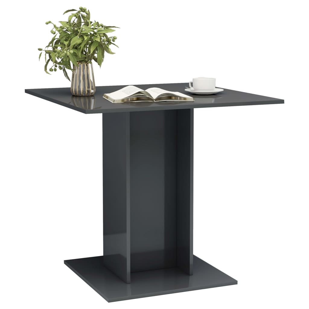 vidaXL Spisebord høyglans grå 80x80x75 cm sponplate