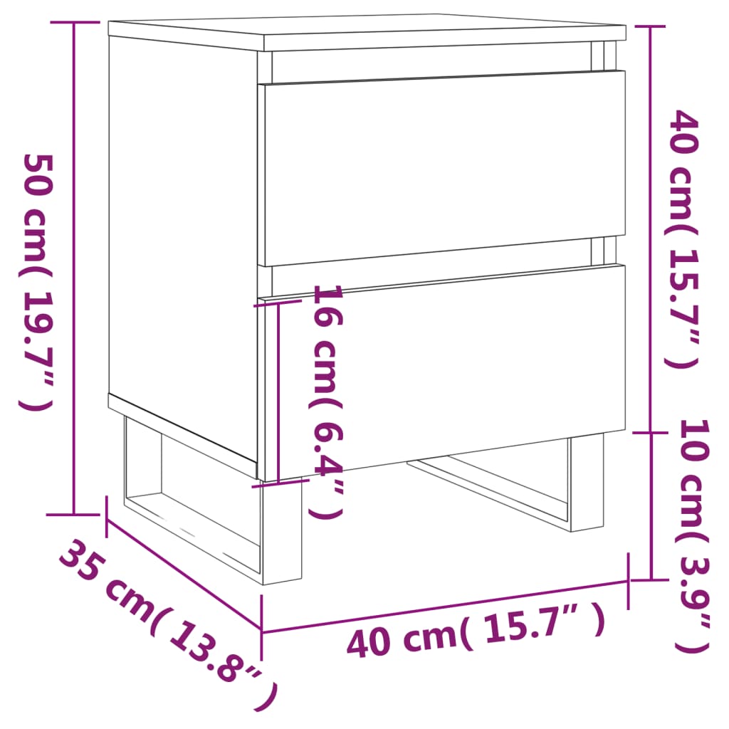 vidaXL Nattbord 2 stk grå sonoma 40x35x50 cm konstruert tre