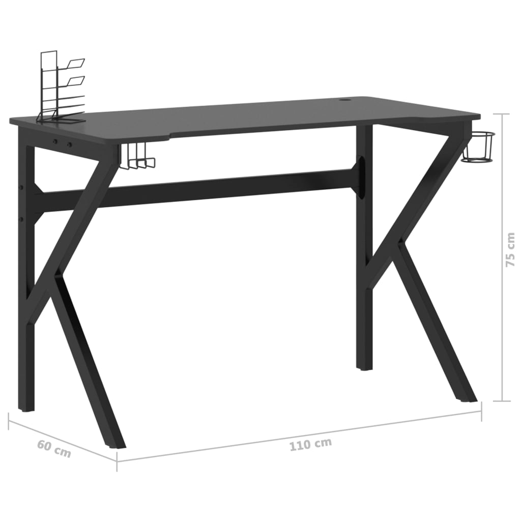 vidaXL Spillebord med K-formede ben svart 110x60x75 cm