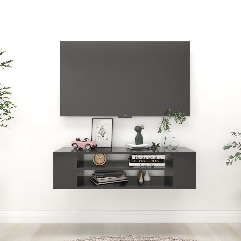 vidaXL Hengende TV-benk grå 100x30x26,5 cm sponplate