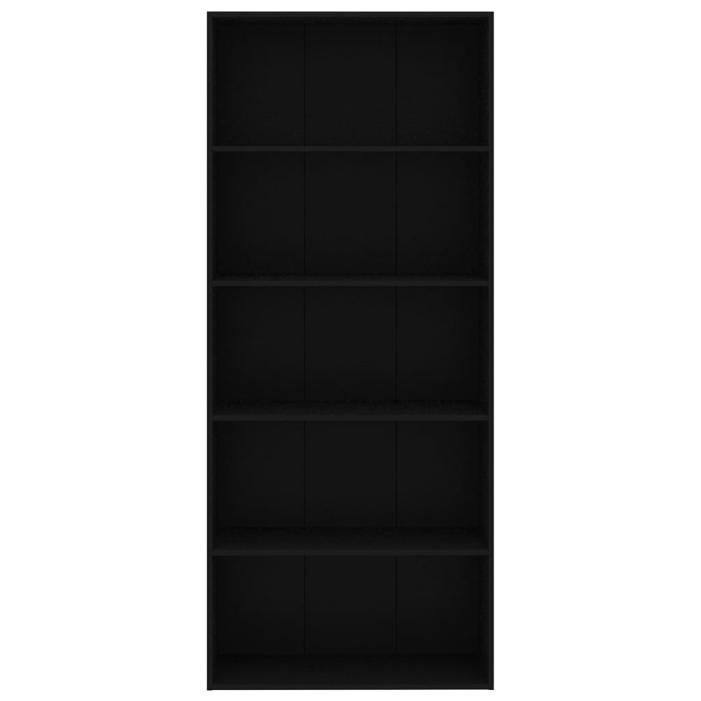 vidaXL Bokhylle 5 nivåer svart 80x30x189 cm sponplate