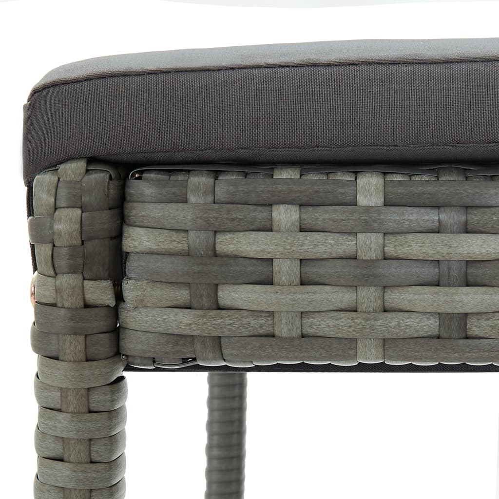 vidaXL Utendørs barstoler med puter 4 stk grå polyrotting