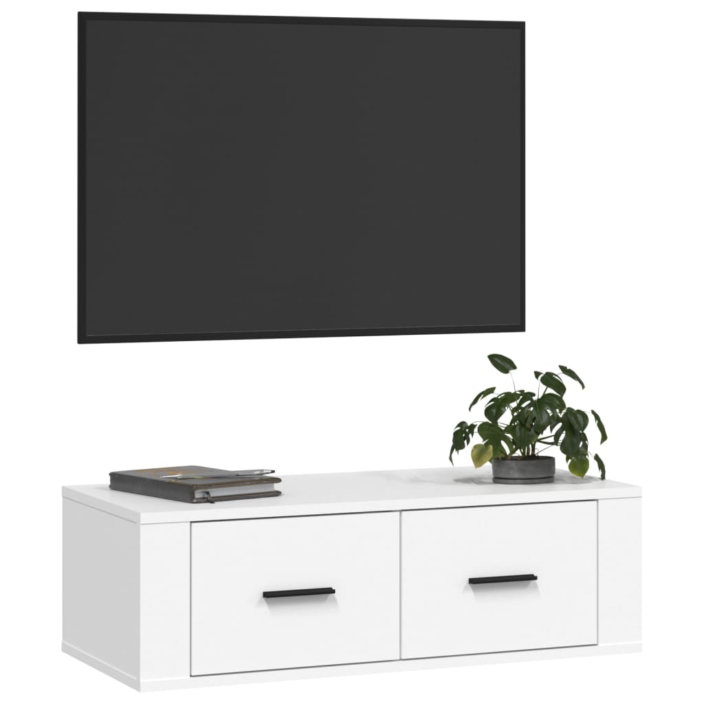 vidaXL Hengende TV-benk hvit 80x36x25 cm konstruert tre